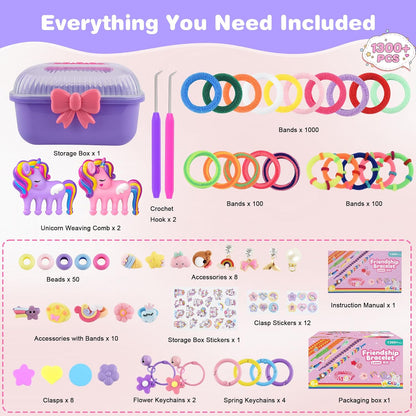 Nicella Bracelet Making Kit Gifts for Girls Ages 8-12, Weaving Loom Kit Toys, 1300+PCS Kids DIY Craft Kits with 2 Weaving Comb, Easter Gifts for Girls 6 7 8 9 10 11 12 Year Old