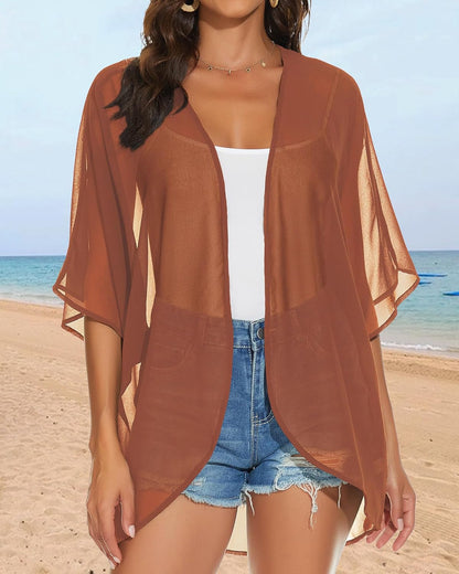 Womens Kimono Cardigans Beach Cover ups Swimwear Puff Sleeve Loose Casual Summer Tops 2026