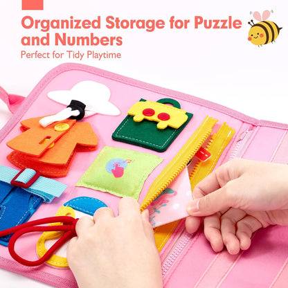 hahaland Busy Board for Toddlers - Montessori Toys Preschool Learning Activities with Life Skills, Alphabet, Number, Shape, Color, Animal, Weather - Toddler Boy Learning Educational Toys, Travel Toys