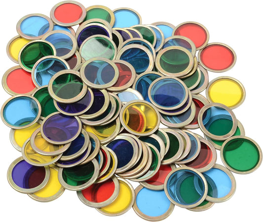 Math Counting Chips – 100 Magnetic Plastic Discs for Sorting, STEM, Sensory Bins, Classroom Math Games & Bingo Markers, 5 Colors, 0.65"