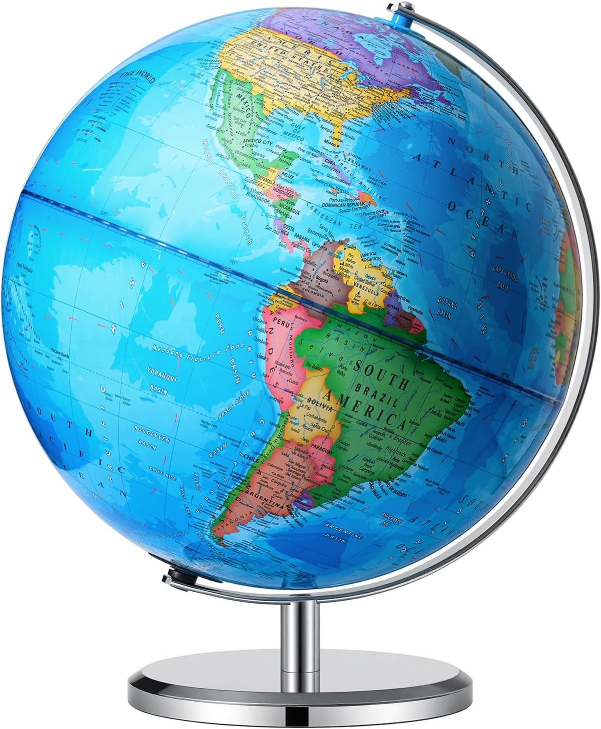 BSHAPPLUS 13 inch Large Globe for Classroom & Home Learning, Political Globe with 195+ Countries, Dry Erase & Waterproof Surface, Solid Stainless Steel Base (No Assembly Required)