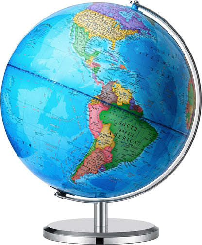 BSHAPPLUS 13 inch Large Globe for Classroom & Home Learning, Political Globe with 195+ Countries, Dry Erase & Waterproof Surface, Solid Stainless Steel Base (No Assembly Required)