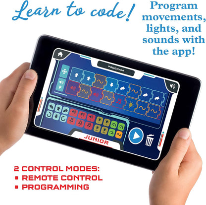 Thames & Kosmos Robotics Smart Machines Junior STEM Kit, Build & Code Your Robot’s Movements, Speed, Lights & Sounds, for Ages 8+, Use Screen-Free w/Built-in Buttons or via Block-Based Coding App