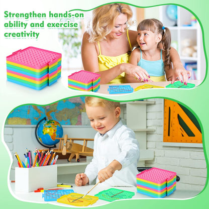 Teling 16 Pack Double Sided Geoboard Math Manipulatives Plastic Geoboards with Rubber Bands Geometry Manipulatives Educational Toy for Geometry, Creativity, Fine Motor Skills (Simple, 6.3 Inch)