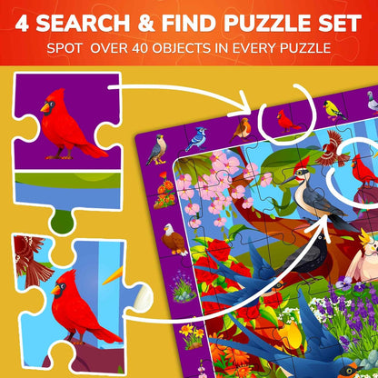 QUOKKA Puzzles for Kids Ages 4-6 - 4 x 60 Puzzles for Toddlers 5-8 - Educational Search & Find Toy for 8-10 yo for Learning Forest Polar, USA National Park Animals & City Life