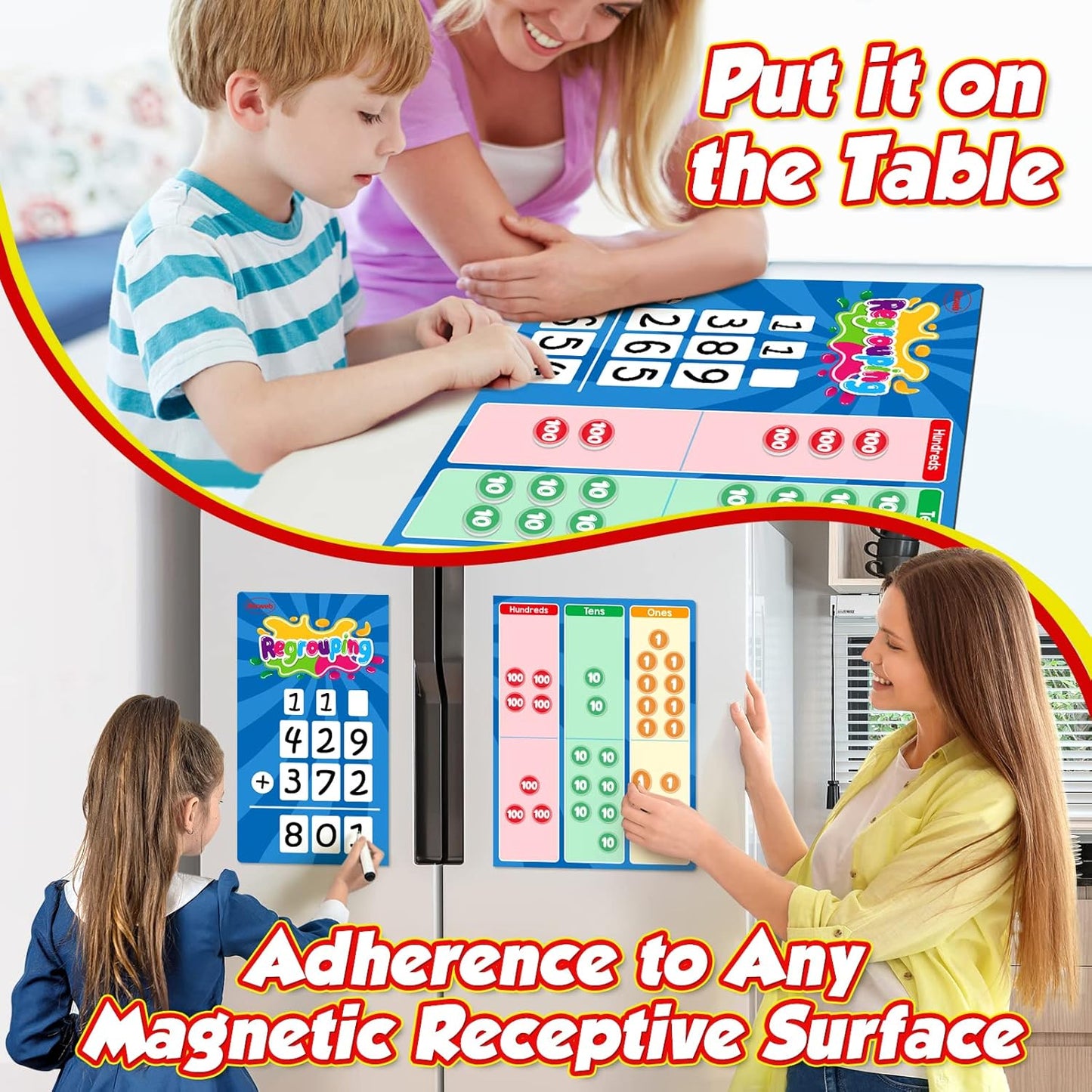 Aizweb Regrouping Base Ten Place Value Flip Chart,Addition and Subtraction Math Manipulatives,Magnetic Dry Erase Board for 1st 2nd 3rd Grade Student Classroom Must Haves Homeschool Supplies
