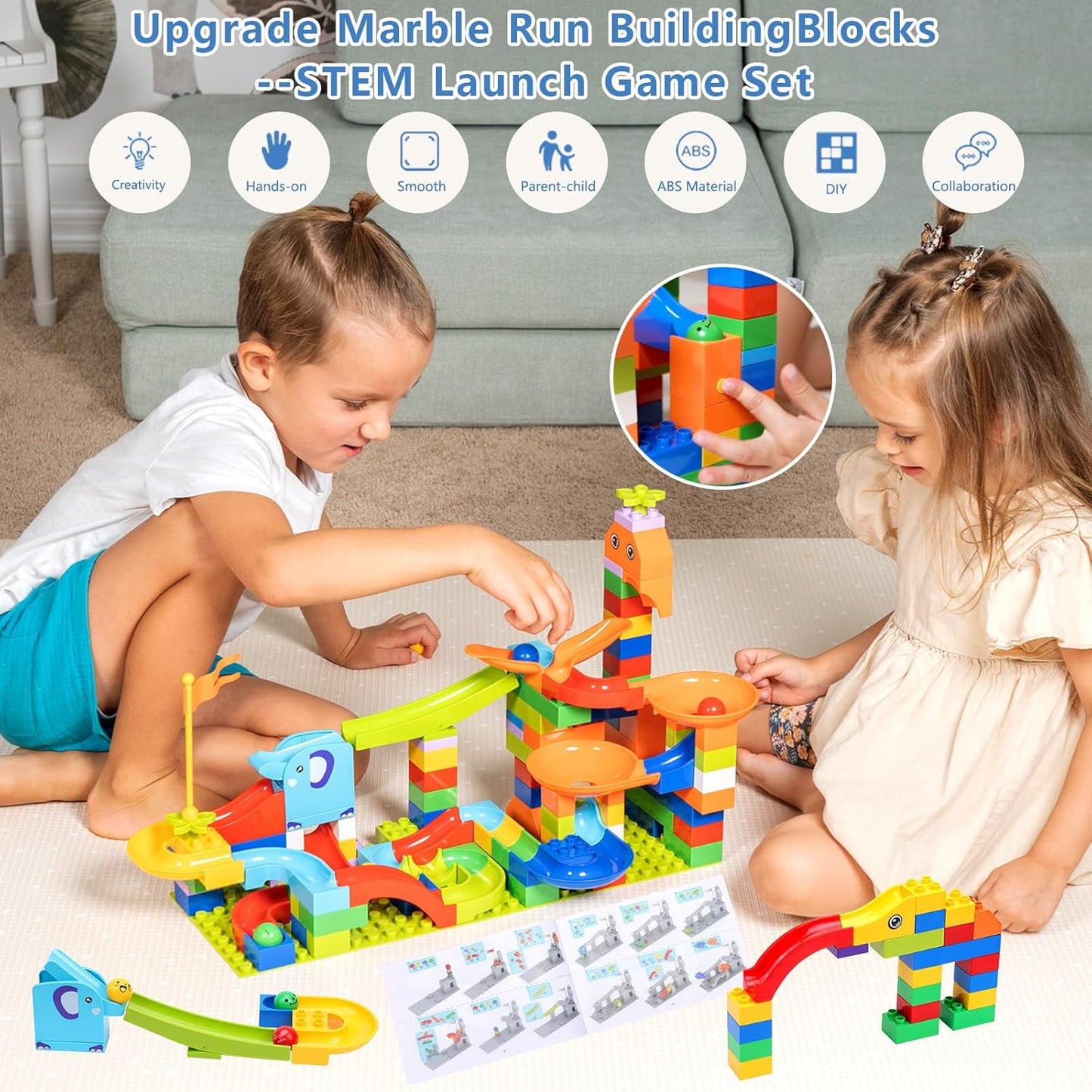 Marble Run Building Blocks for Kid: 3 4 5 6 8 Year Old Montessori Education Preschool STEM Toy - Age 4-8 Kids Creative Puzzle Marbles Track - Christmas Birthday Gifts for Boys Girls