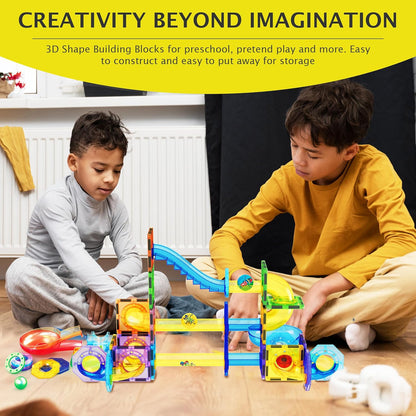PicassoTiles 70pc Marble Run Magnetic Tiles STEM Set for Kids Ages 3 and Older Magnet Tile Marbles Maze Building Blocks Brain Development Toy Preschool Educational Learning Construction Playset PTG70
