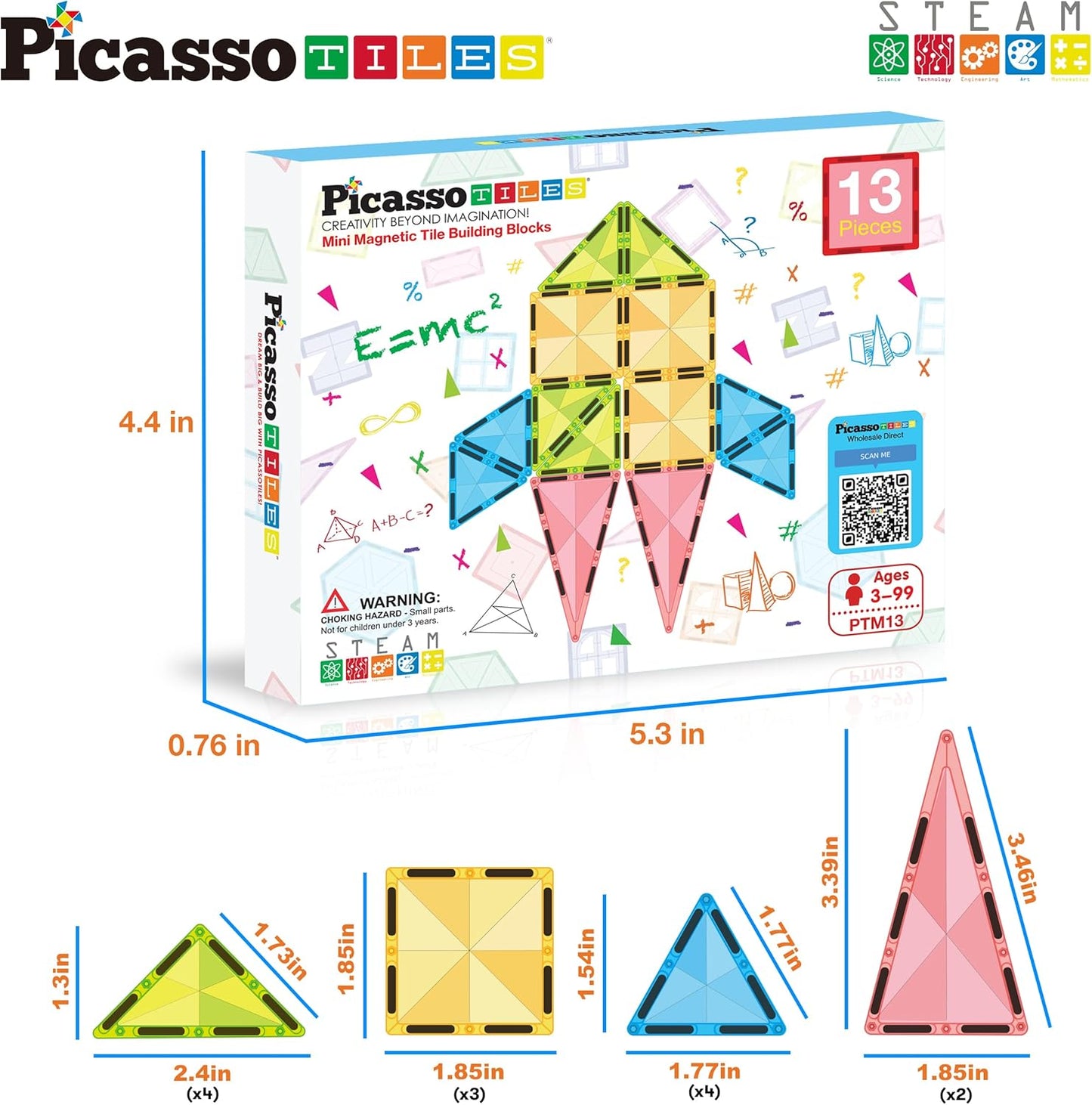PicassoTiles 60 pcs Mini Magnetic Tiles Magnet Toys Travel-Friendly On-The-Go Building Blocks for Kids Compact Lightweight Creative playset Preschool Montessori Early Learning STEM Kids Toy Ages 3+.