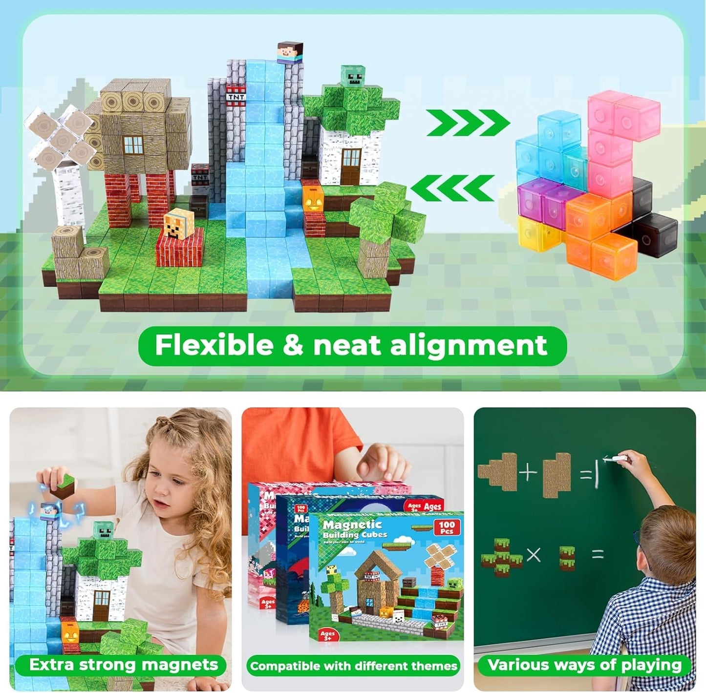 Annexfun Magnetic Blocks - 100PCS Building Blocks Unicorn Cubes - Toys for Montessori Toddler Christmas Birthday Gifts - STEM Sensory Toys for 3 4 9 10 Year Old Girl