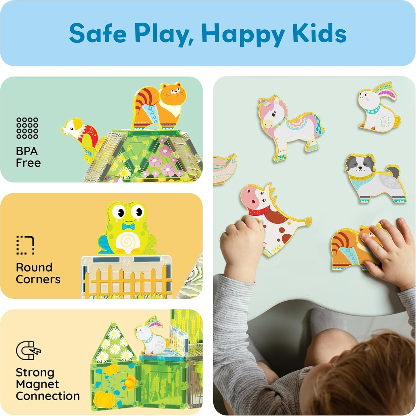 PicassoTiles Magnetic Tile Building Blocks Add On 8 Magnetized Action Figures Construction Vehicles & Zoo Animal Theme Compatible with Magnet Tiles Sets STEM Learning Toy for Boys & Girls Age 3+ PTA21