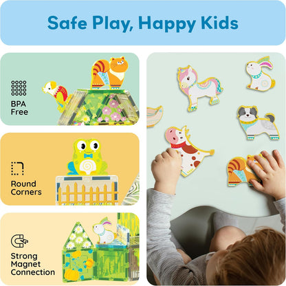 PicassoTiles Magnetic Tile Building Blocks Add On 8 Magnetized Action Figures Construction Vehicles & Zoo Animal Theme Compatible with Magnet Tiles Sets STEM Learning Toy for Boys & Girls Age 3+ PTA21