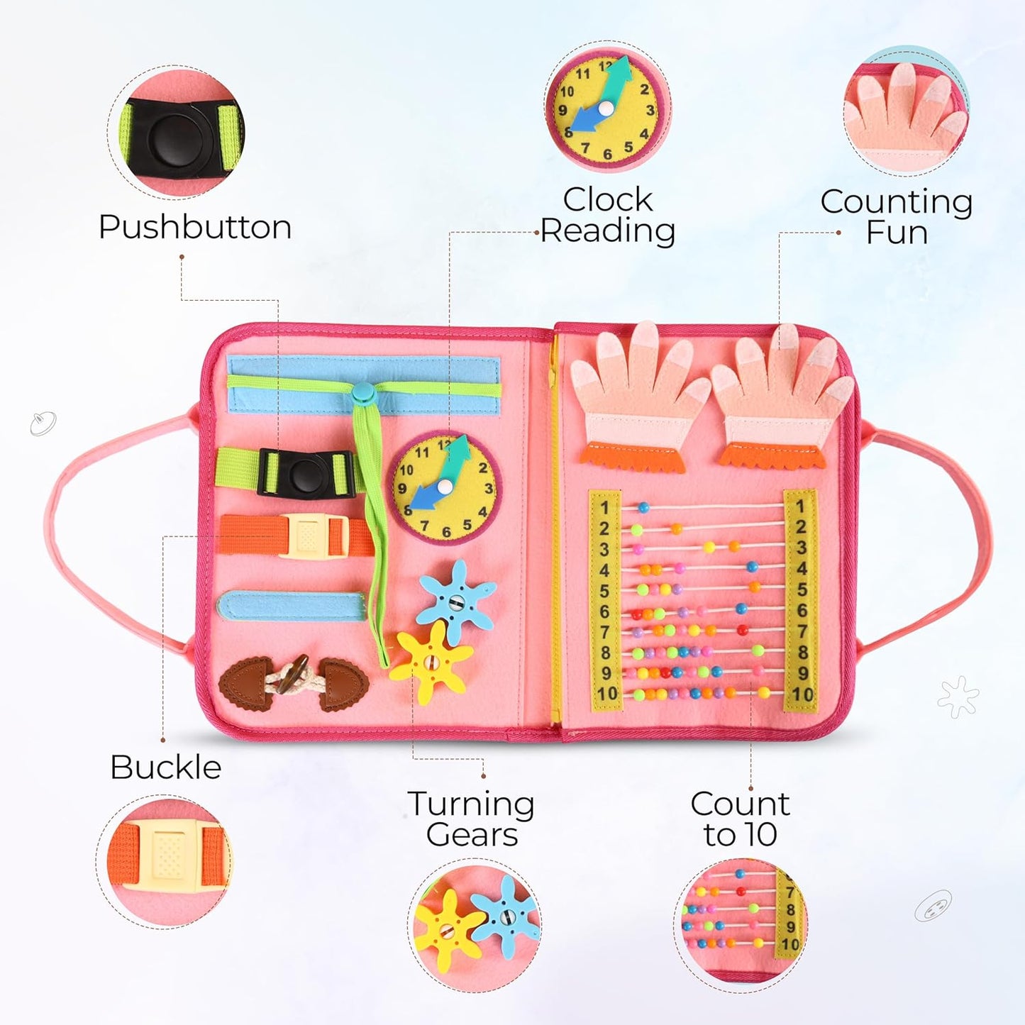 Busy Book for Toddlers - Montessori Busy Board with Sensory Activities for Learning Fine Motor Skills, Travel Toys for Toddlers for Airplane, Car. for Boys and Girls.
