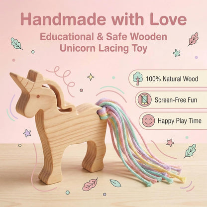 Eray Wooden Unicorn Lacing Montessori braiding Toys for Kids DIY Toy Plane Activities Car Travel Toy Educational Learning Threading for Fine Motor Skills