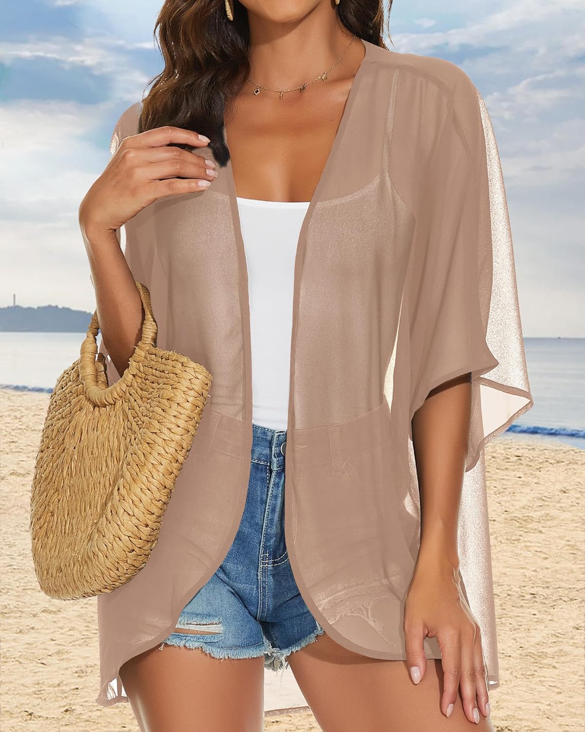 Womens Kimono Cardigans Beach Cover ups Swimwear Puff Sleeve Loose Casual Summer Tops 2026