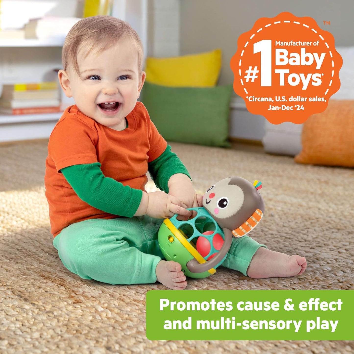 Bright Starts Oball Musical Toy, Jingle & Shake Pal, BPA-Free Easy-Grasp Baby Rattle Toy, Ages Newborn+