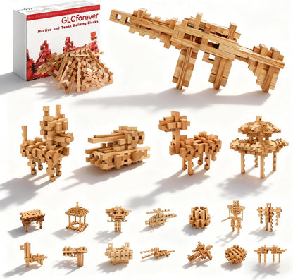 15 in 1 STEM Wooden Building Blocks -15+ Shapes, 3D Puzzle, Logic Brain Games, Educational Toys Gift for Kids and Classroom, Montessori STEM Toys for Ages 5+ to Adults