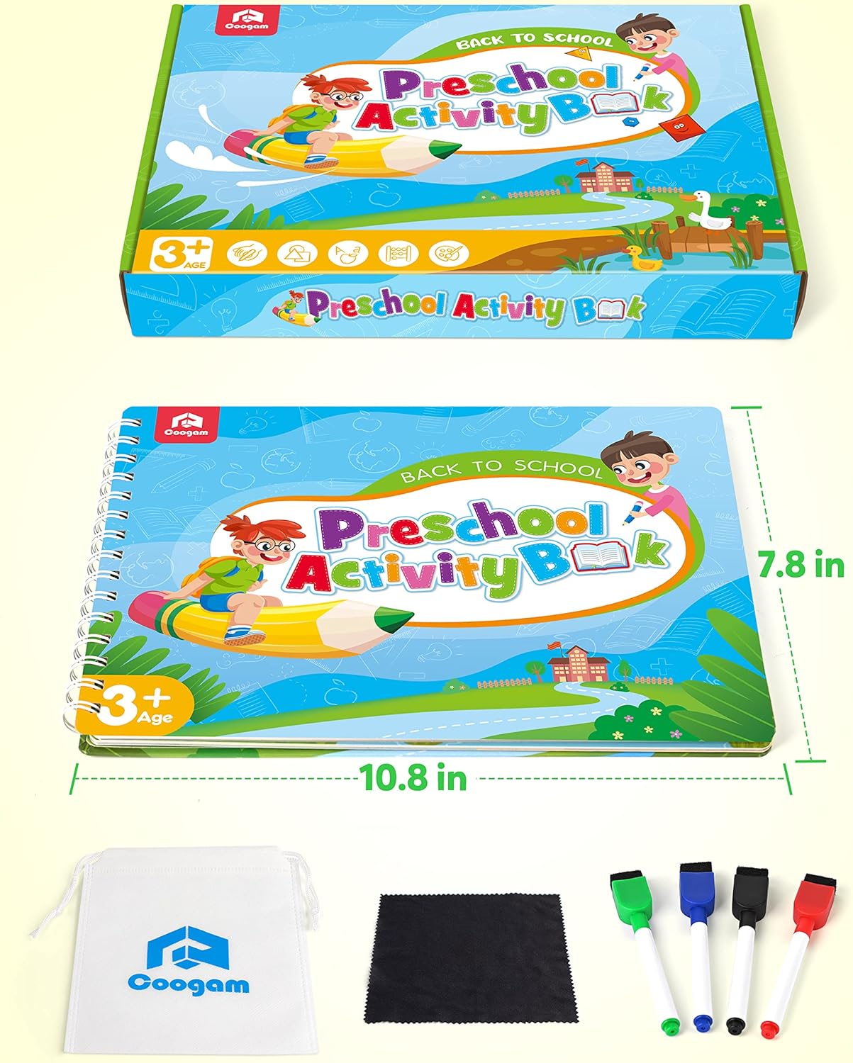 Coogam Magic Writing Practice for Preschool with Color Pattern, Learn to Write Workbook for Kids Age 3-12 Toys, Reusable Alphabet Numbers Tracing Book Learning Activities