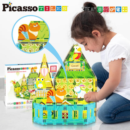 PicassoTiles Magnet Tiles Magnetic Building Blocks Aquarium Marine Animal Theme Set with 8 Character Action Figures Shark Crab Turtle STEM Toys Construction Preschool Toddlers Kids Boys Girls 3+ PTQ15