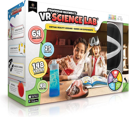 Professor Maxwell's VR Science Lab - Virtual Reality Kids Science Kit, Book and Interactive STEM Learning Activity Set (Full Version - Includes Goggles) - for Ages 8 and Up