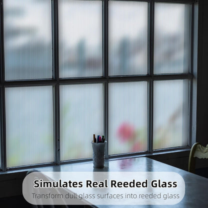 VELIMAX Reeded Glass Privacy Film, Frosted Window Vinyl, 3D Decorative Window Decals Non Adhesive for Bathroom & Living Room, 17.7x118 inches
