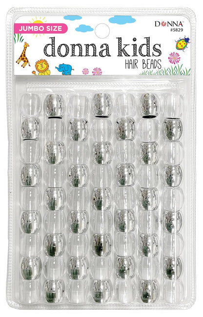 Donna Kids Jumbo Pony Beads 15mm Silver, Clear – Large Hair Beads for Braids, Ponytails & Styling, Durable Soft Rubber Feel for Kids’ DIY Hair Accessories, Bracelet & Craft Use, 1 Pack