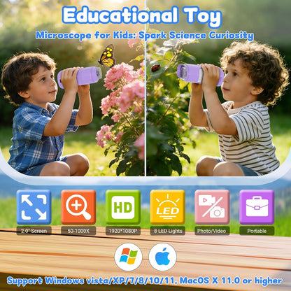 1000X Handheld Microscope for Kids: Pocket Digital Microscope with 1080P&2.0''IPS Screen&Photo/Video - Portable Edu Science Kits for Girls Boys - STEM Toys Birthday Gifts Ages 3-6 6-12(Orange)