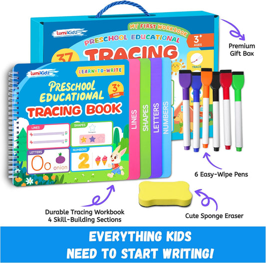 Preschool Learning Activities - Toddler Handwriting Practice and Tracing Books for Kids Ages 3-5, Montessori Busy Book, ABC Letter Number Workbooks, Autism Educational Gift for Boys and Girls