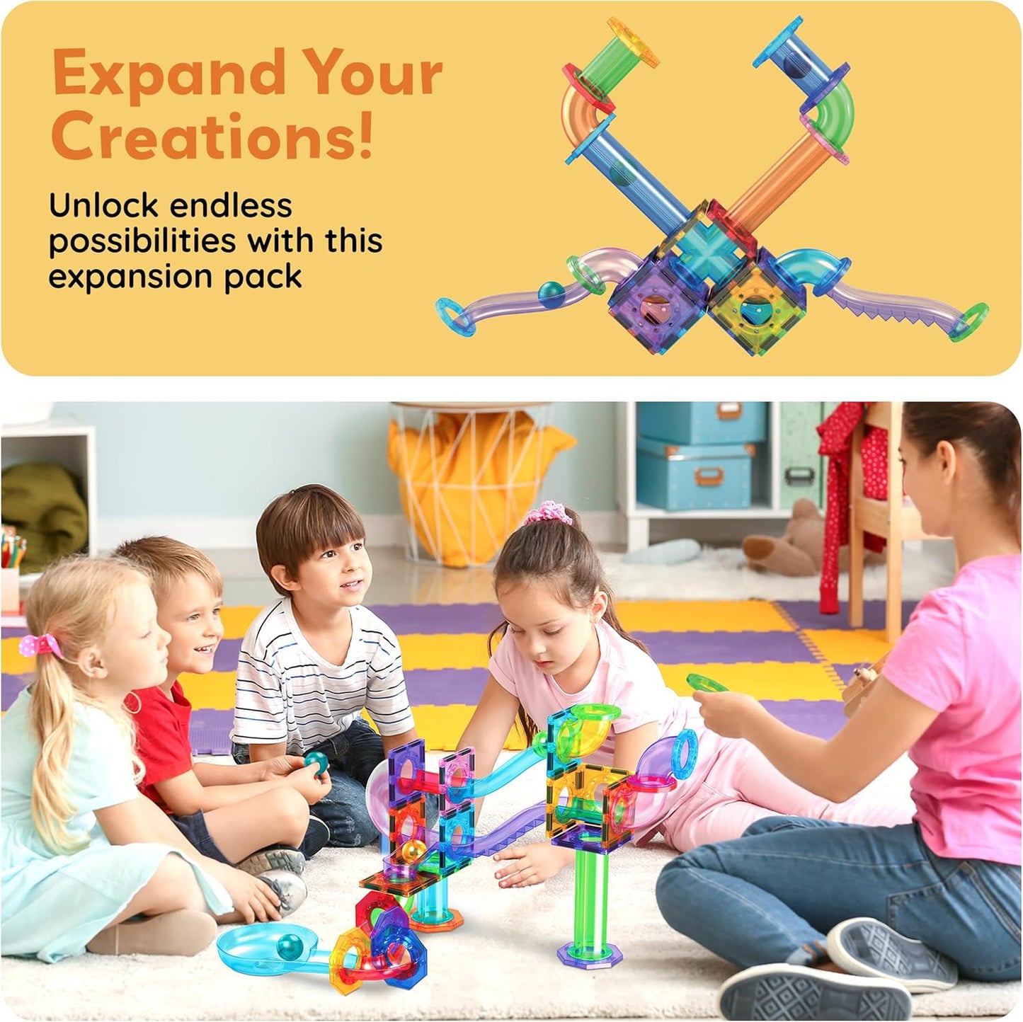 PicassoTiles 70pc Marble Run Magnetic Tiles STEM Set for Kids Ages 3 and Older Magnet Tile Marbles Maze Building Blocks Brain Development Toy Preschool Educational Learning Construction Playset PTG70