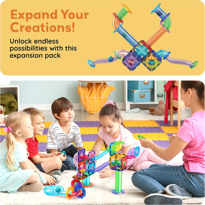 PicassoTiles 70pc Marble Run Magnetic Tiles STEM Set for Kids Ages 3 and Older Magnet Tile Marbles Maze Building Blocks Brain Development Toy Preschool Educational Learning Construction Playset PTG70