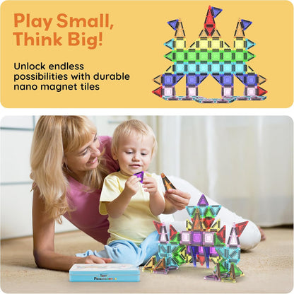 PicassoTiles 60 pcs Mini Magnetic Tiles Magnet Toys Travel-Friendly On-The-Go Building Blocks for Kids Compact Lightweight Creative playset Preschool Montessori Early Learning STEM Kids Toy Ages 3+.