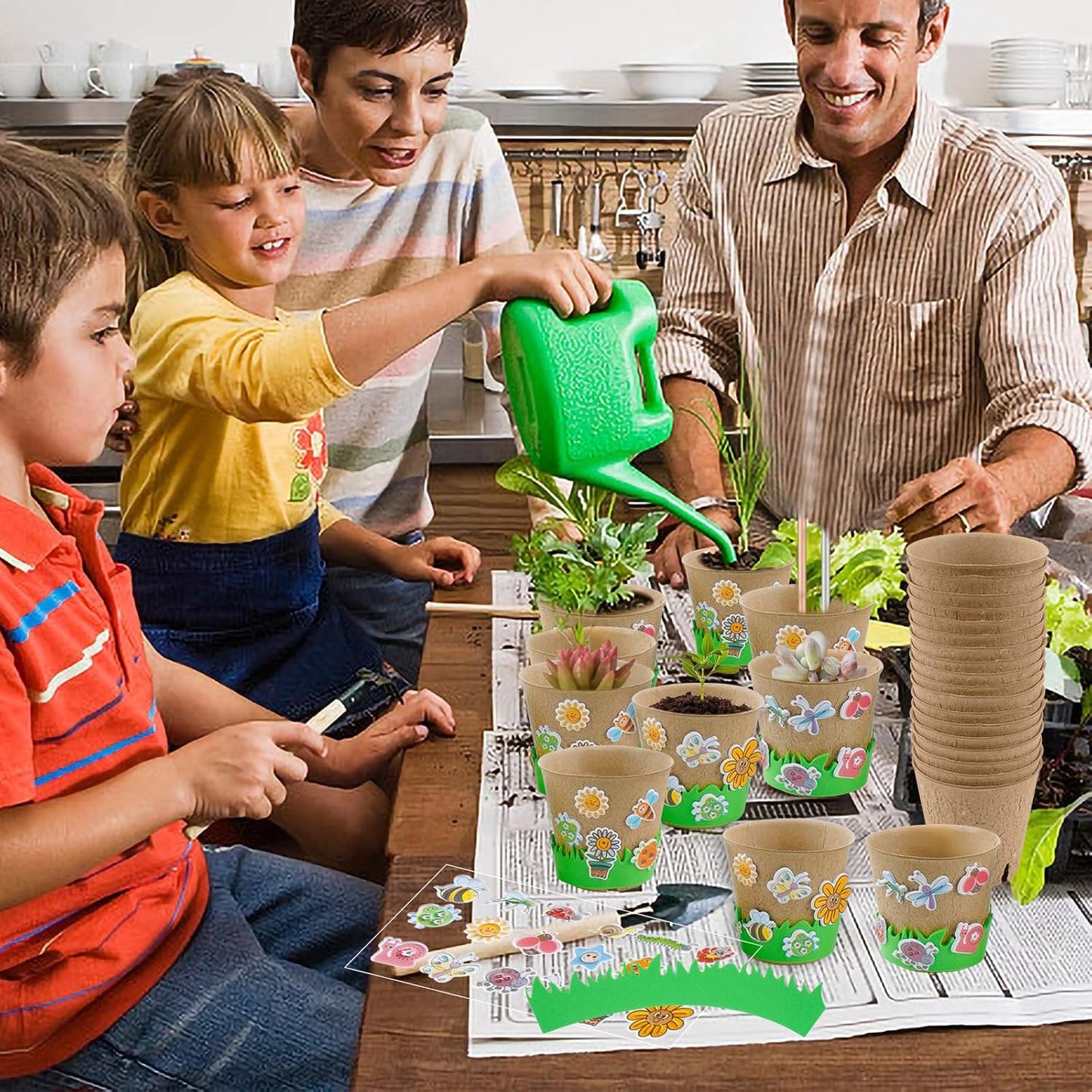 JYNTERPLAY 18 Pack Spring Garden Paper Pot Craft Kit Include 18 Pcs Paper Mache Pots and 108 Pcs Adhesive Foam Stickers Bulk for Kids Flower Planting Growing DIY Painting