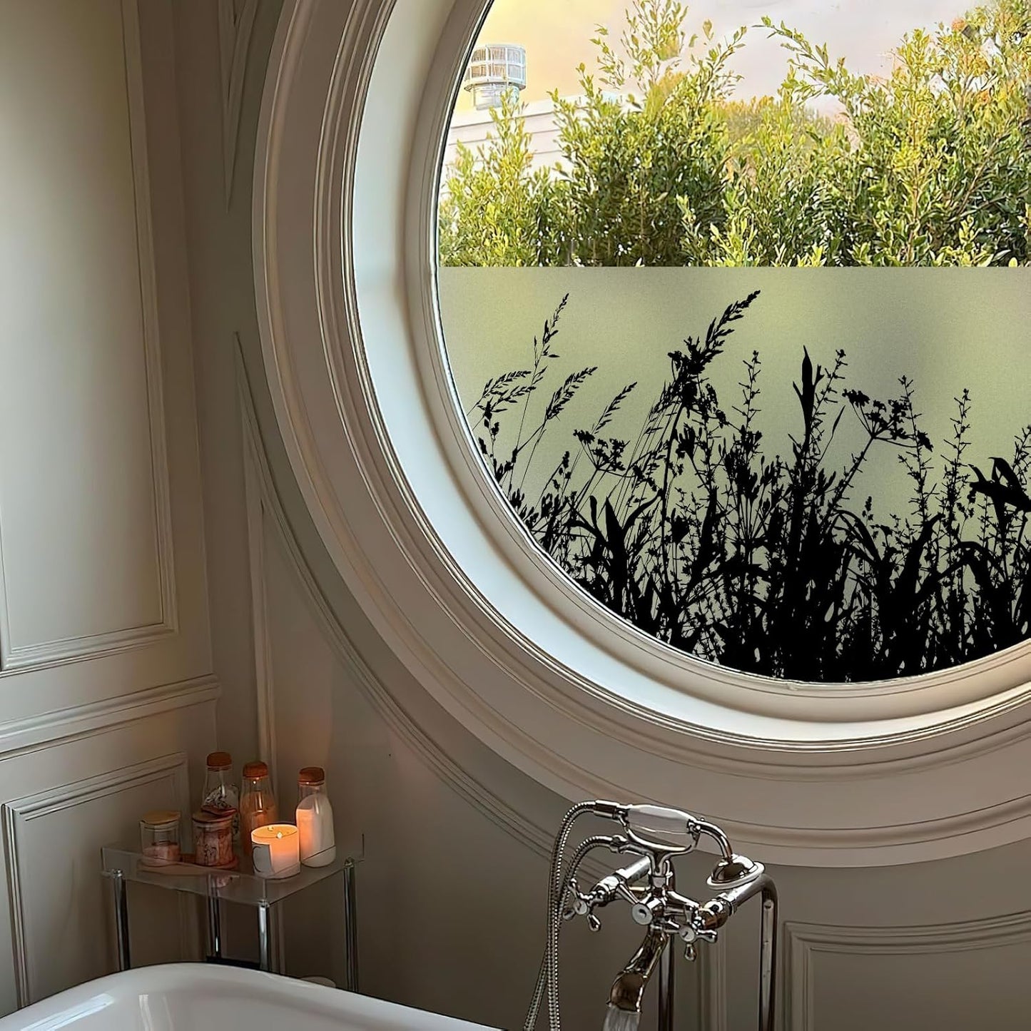 DKTIE Window Privacy Film Flowers Pure White Pattern Stained Glass Window Film Decorative Frosted Glass Window Film Sun Blocking Heat Control Static Cling (A274, 17.5" x 78.7")