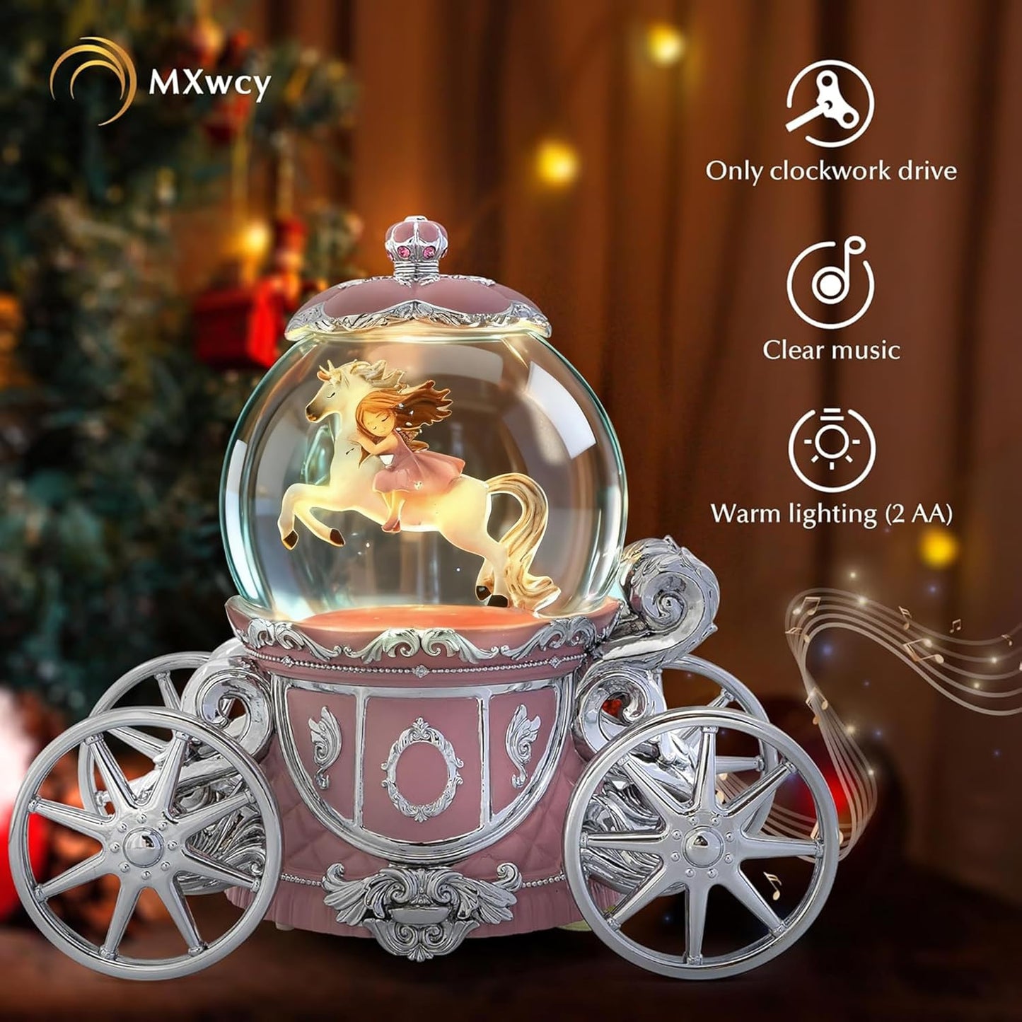 Carousel Music Box Gold & Ivory Christmas Snow Globes, 8.3" Rotate Carousel Snow Globe for Kids & Adults, Classic Wind up Musical Snow Globe Birthday Gifts for Women Girls, Carousel Horse Home Decor