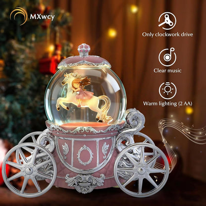 Carousel Music Box Gold & Ivory Christmas Snow Globes, 8.3" Rotate Carousel Snow Globe for Kids & Adults, Classic Wind up Musical Snow Globe Birthday Gifts for Women Girls, Carousel Horse Home Decor