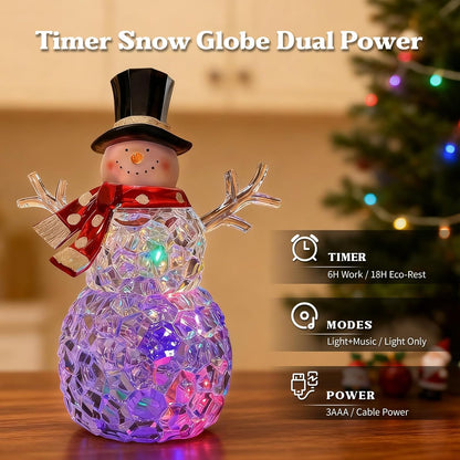 Christmas Lantern Snow Globe, Lighted Musical Snowman Lantern with Swirling Glitter, 10.5'' Christmas Snowing Lantern, USB & Battery Operated with Timer, Vintage Holiday Tabletop Decor