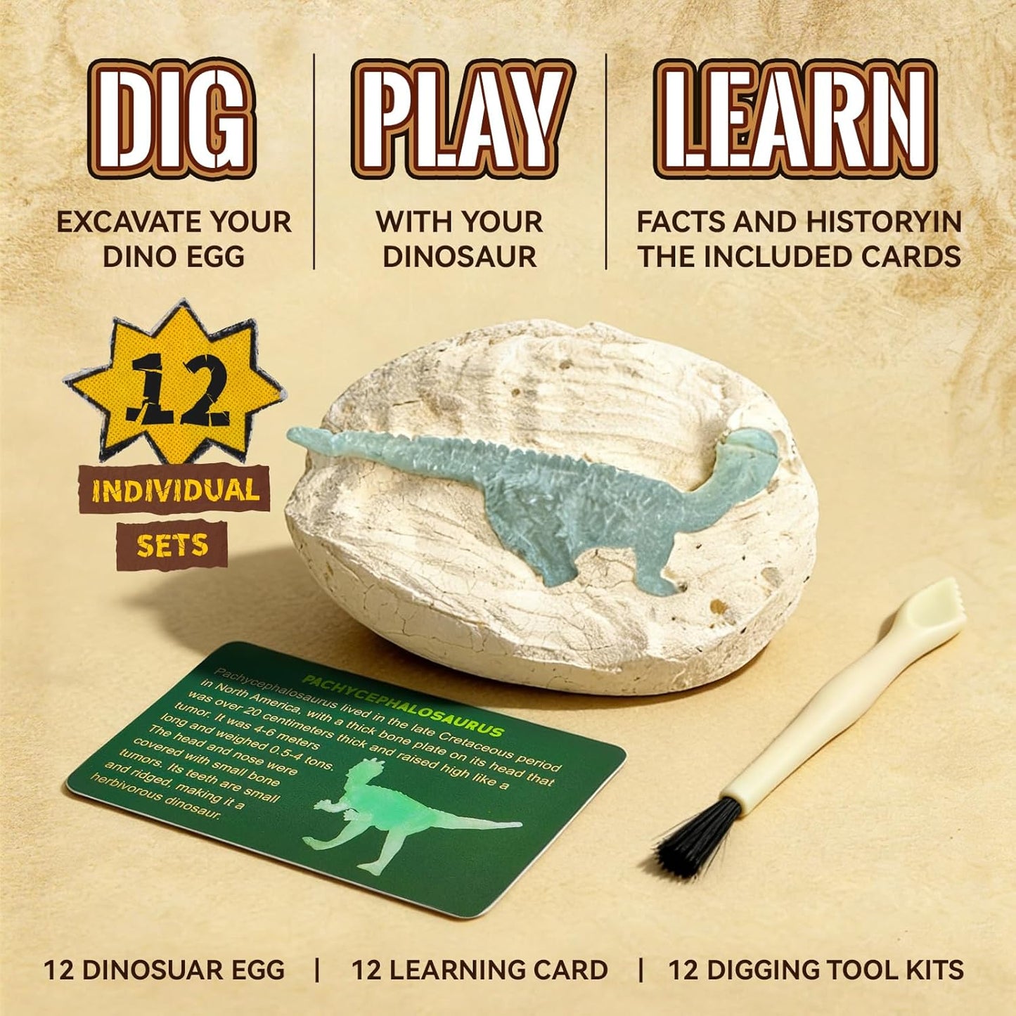 Dinosaur Egg Excavation Dig Kit for Kids - 12Pack Easter Basket Stuffers, Glow in The Dark Dino Easter Eggs, Dinosaur Toys Easter Gift for 3 4 5 6 7 8 Year Old