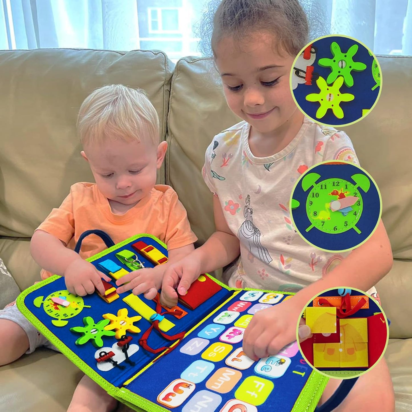 LearnToy Montessori Busy Board for Boys 3 4 5 Year, Sensory Toys for Toddlers 3-6, Ideal for Travel and Preschool - ABCs, 123s, Shapes, Colors, Animals, Weather, Birthday Gifts