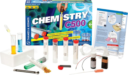 Thames & Kosmos Chemistry Chem C500 Science Kit with 28 Guided Experiments 48 Page Science Guide Parents’ Choice Silver Award Winner, 13.1" L x 2.6" W x 8.9" H