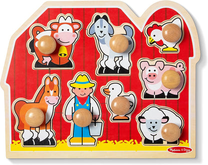 Melissa & Doug Wooden Jumbo Knob Puzzle 2-Pack for Baby and Toddler Boys and Girls – Large Farm, First Shapes