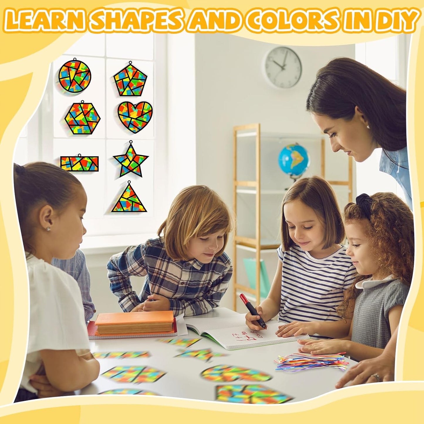 32 Sets Outer Space Suncatchers Craft Kit DIY Window Stained Glass Effect Planet Astronaut Alien Paper Crafts Home School Classroom Decoration Kid Birthday Gift Creative Art Project Activity Game - Colors A