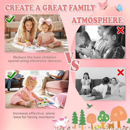 Aurasys Toddler Busy Board Montessori Toys for Girl Birthday Gift,Educational Learning Sensory Busy Book, Airplane Car Travel Activities Toy for Girl(Pink)