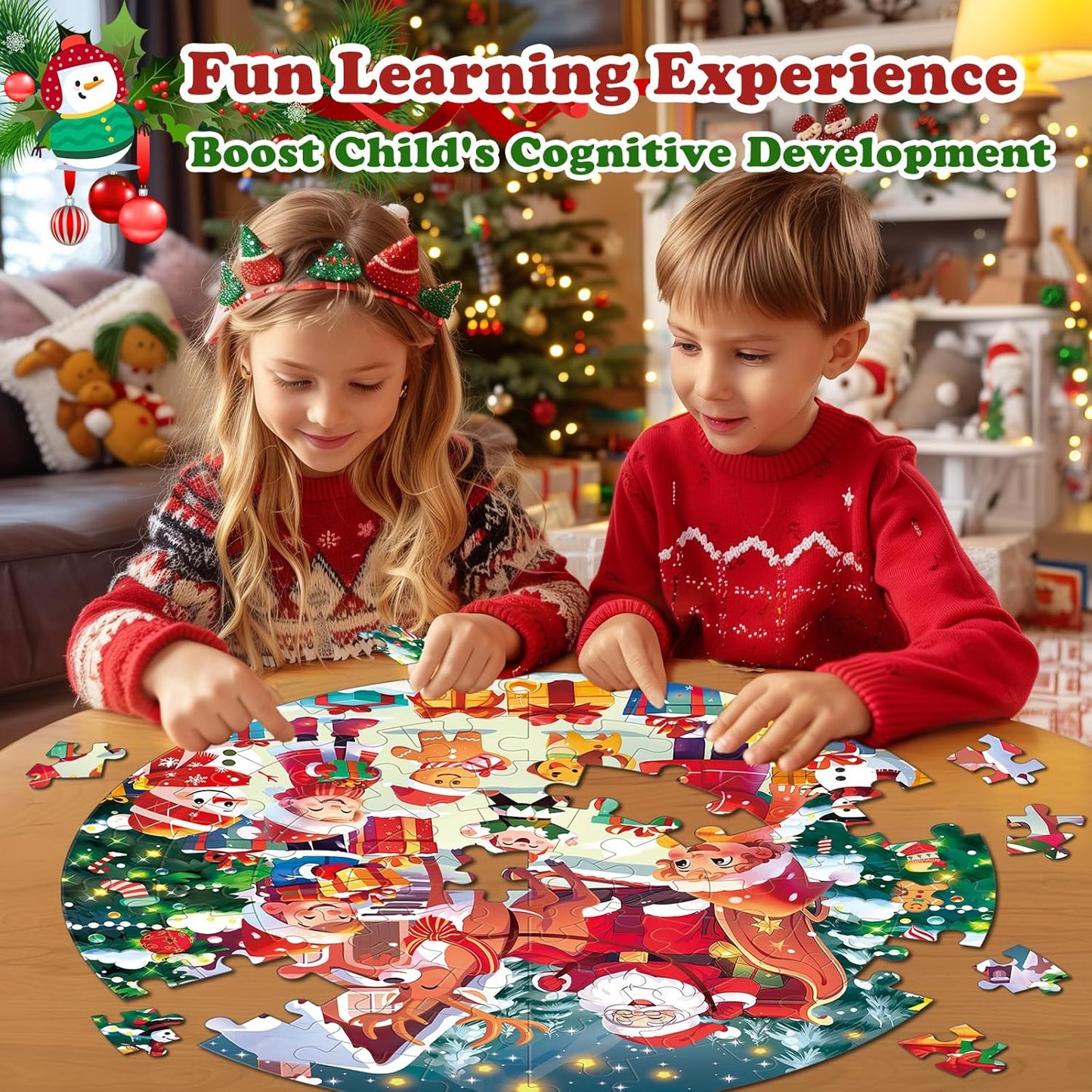 72 Pieces Shimmery Jumbo Mermaid Floor Puzzle for Girls 3-5 4-6 Age Floor Puzzles for Boys and Girls Large Round Floor Jigsaw Puzzles (Mermaid)