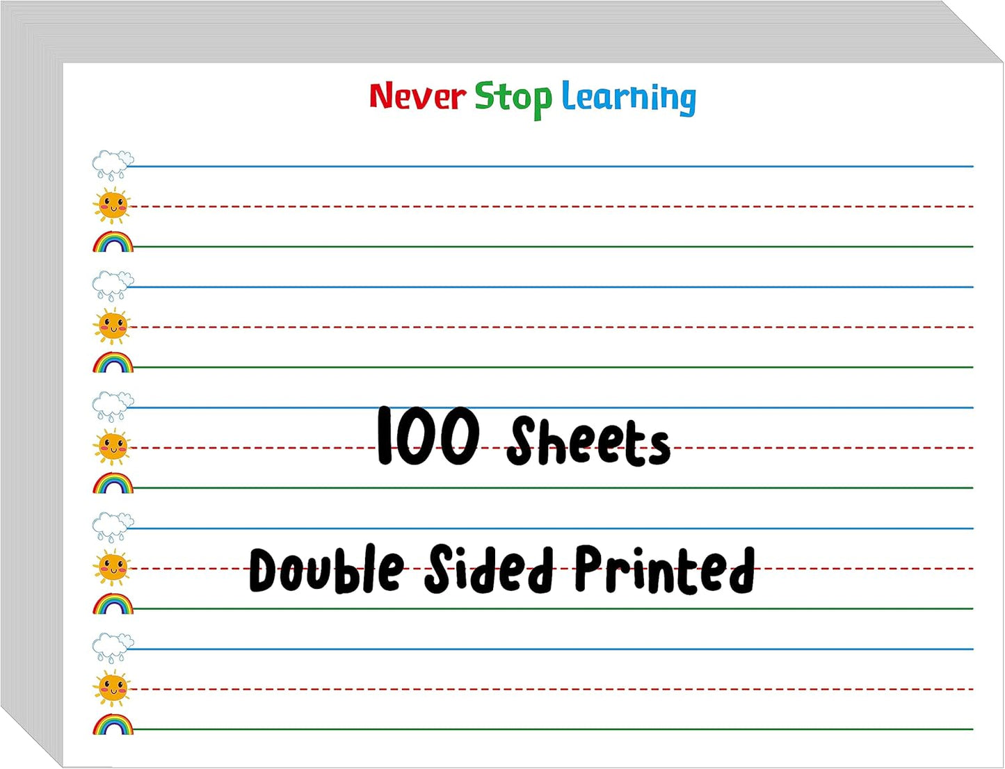 100 Sheets Ruled Writing Paper, Double-Sided Printing Skip-A-Line Ruled Writing Paper with Dotted Lines Handwriting Practice Paper 1” line spacing for Kindergarten Toddlers Kids (11” x 8.3”)