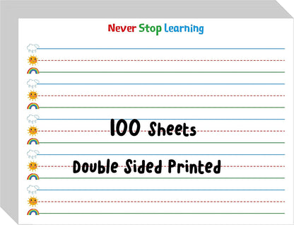100 Sheets Ruled Writing Paper, Double-Sided Printing Skip-A-Line Ruled Writing Paper with Dotted Lines Handwriting Practice Paper 1” line spacing for Kindergarten Toddlers Kids (11” x 8.3”)