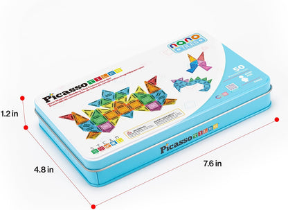 PicassoTiles 60 pcs Mini Magnetic Tiles Magnet Toys Travel-Friendly On-The-Go Building Blocks for Kids Compact Lightweight Creative playset Preschool Montessori Early Learning STEM Kids Toy Ages 3+.
