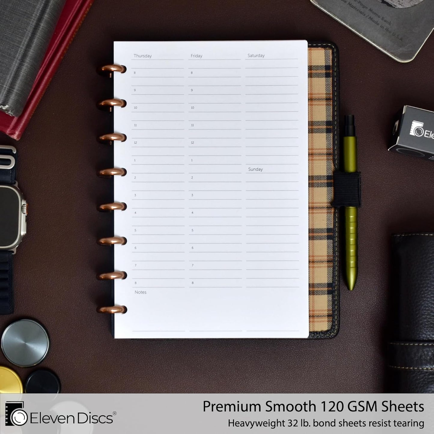 Eleven Discs Discbound Paper, Junior Size Mileage Log Sheets - Premium 120gsm Heavyweight Notebook & Planner Refills - 8 Discs, 5.5 x 8.5 in - Punched for Circa, Arc, TUL (50 Sheets)