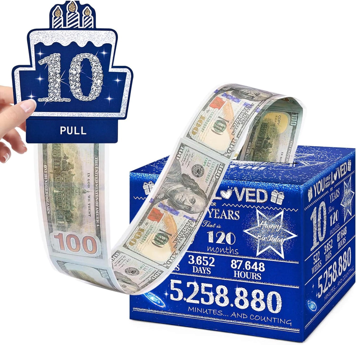 10 Happy Birthday Money Box for Cash Gift, 10th Birthday Decorations for Boys and Girls, Gifts for 10 Year Old Boy, Boy Gift Ideas, Cool Things for Teen -Blue with 100PCS Bags