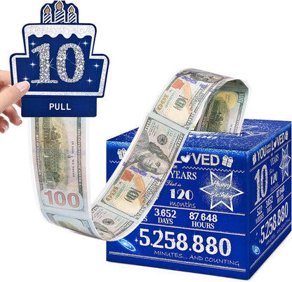 10 Happy Birthday Money Box for Cash Gift, 10th Birthday Decorations for Boys and Girls, Gifts for 10 Year Old Boy, Boy Gift Ideas, Cool Things for Teen -Blue with 100PCS Bags