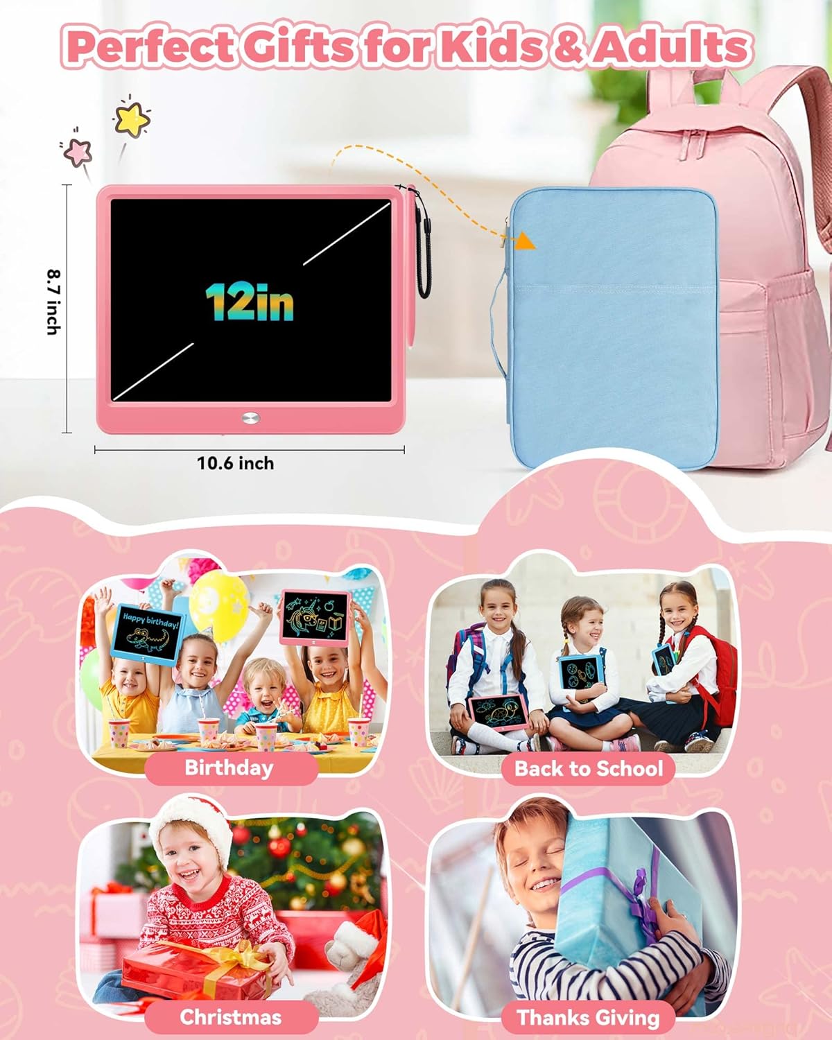 KOKODI 15 Inch LCD Writing Tablet with Anti-Lost Stylus, Erasable Doodle Board Colorful Toddler Drawing Pad, Car Travel School Games Toys for 3 4 5 6 7 8 Kids, Birthday Gift for Girls Boys Blue
